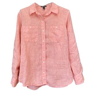 LRL Lauren Jeans Co Button Up Womens Large Orange 100% Linen Coastal Beachy